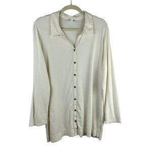 J Jill Tunic Shirt Women XL Ivory White Long Sleeves Button Front Stretch Cotton